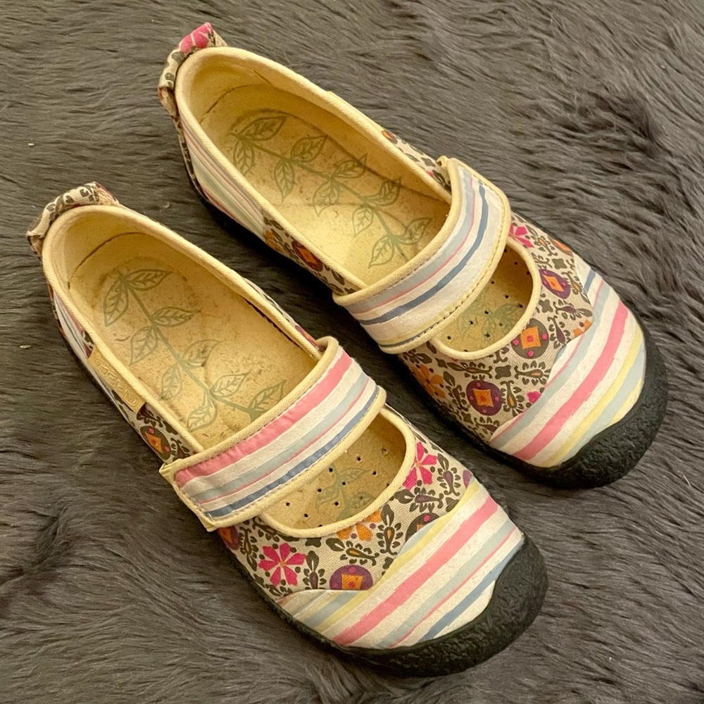 Keen Harvest Floral Stripe Womens Size 6 EU 36 Mary Jane Flat Canvas Shoes Pink